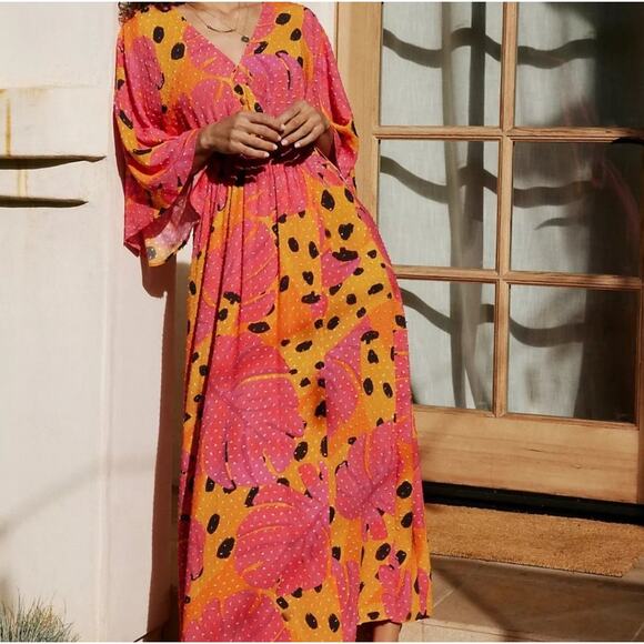 Farm Rio Bananas Cover Up Maxi Dress Size M Beach Vacation Resortwear Bold Vivid - Picture 1 of 16